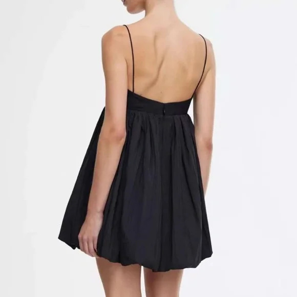 NEW Acler Palermo Sleeveless Sweetheart Bubble-Hem Taffeta Mini Dress - Black - Picture 13 of 14